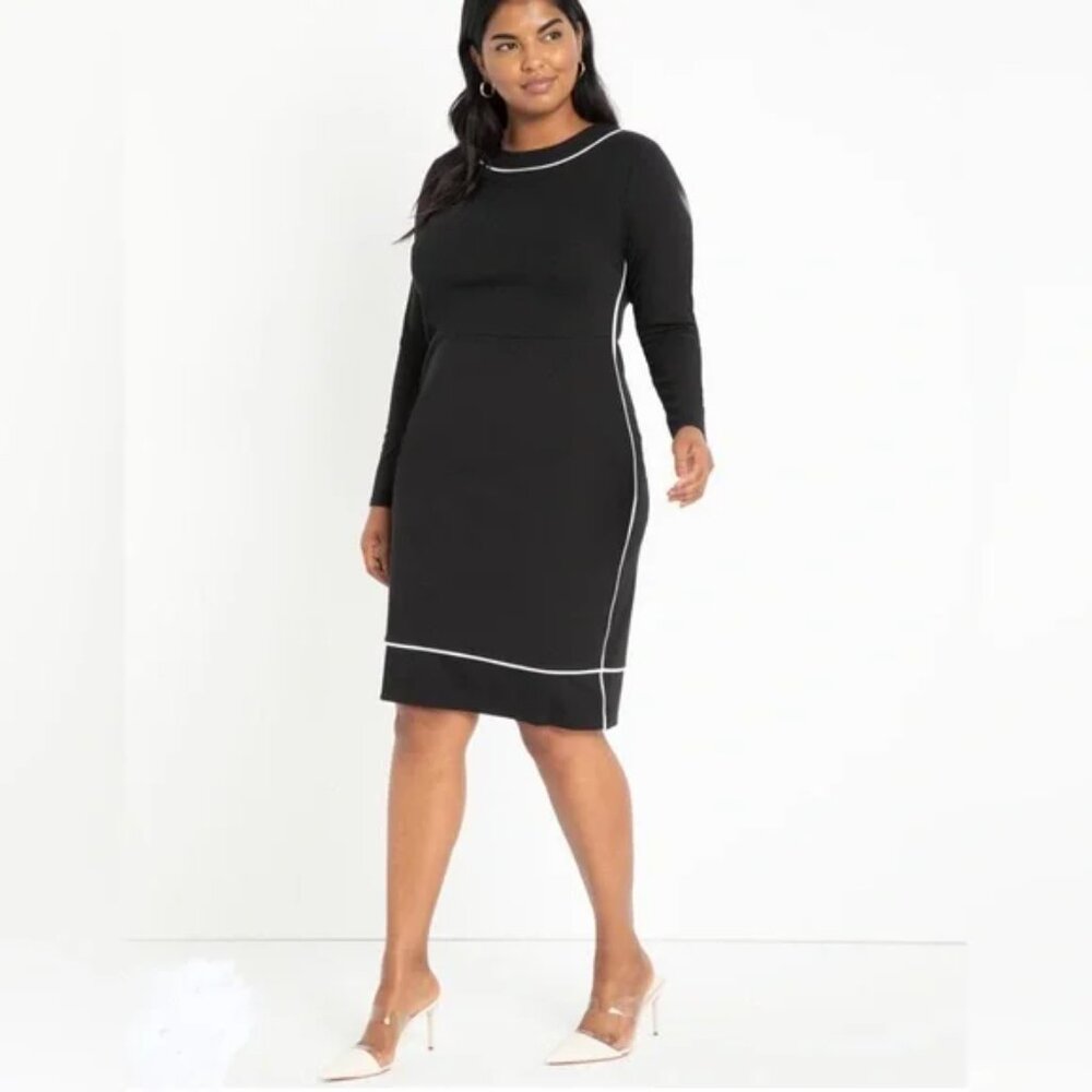 Eloquii Black Long Sleeve Dress with White Trim